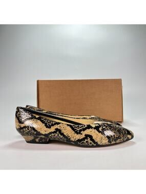 Vanna White Black Bone Snake Print Leather High Cut Ballet Flats Women's Sz 8.5M